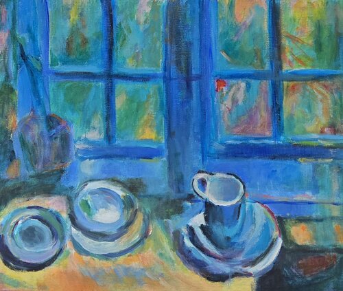 Blue kitchen after Ludvig Karsten by Art Zarina Hagen, Painting for Sale on Singulart