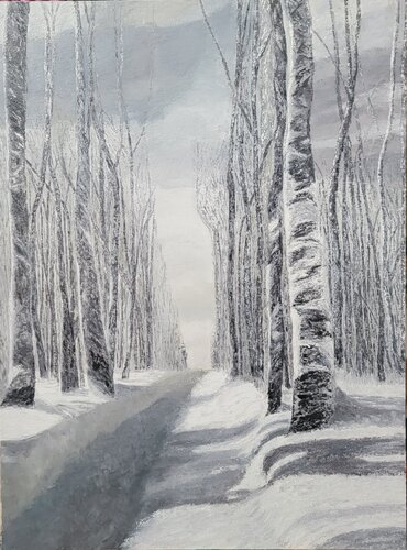 Chemin en hiver van Mollier-Rousseau Sophie, Schilderij te koop op Singulart