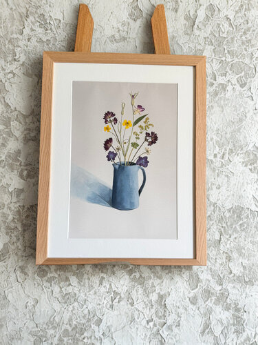 Blue jug of summer flowers by janet Nuttall, Other Media for Sale on Singulart