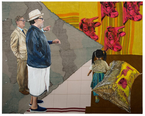 How many cows does this painting cost 2021_160 x 200 cm_Oel auf Zeltplane_Tischdecke_Kunstleder.jpeg von Christian Hein, Malerei kaufen auf Singulart