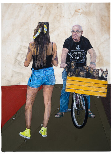 He has been around the block a few times_Öl auf Zeltplane_Boot Sonnenverdeck und rotem Gewebe de Christian Hein, Pintura a la venta en Singulart