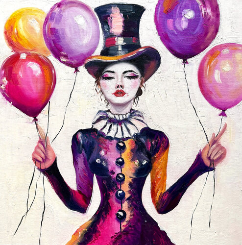 She Who Carries 5 Balloons van Ira Payweather, Schilderij te koop op Singulart