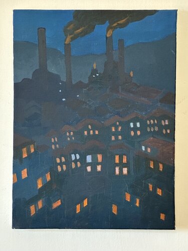 Mill Town at Night von George Katich, Malerei kaufen auf Singulart
