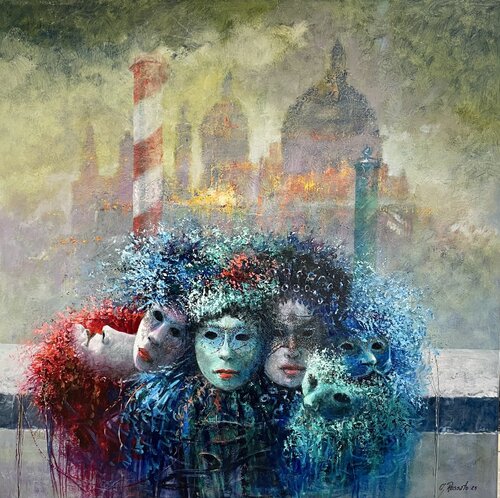 Venezia in maschera par Claudino Rossato, Peinture en vente sur Singulart