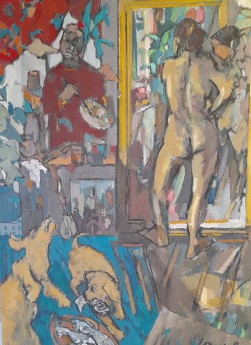 "A Fight Breaks Out in Bonnard's Atelier" de Lynn Bushell, Pintura a la venta en Singulart