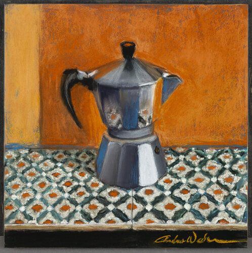 Coffee Pot on Tiles by Andrew Weber, Painting for Sale on Singulart