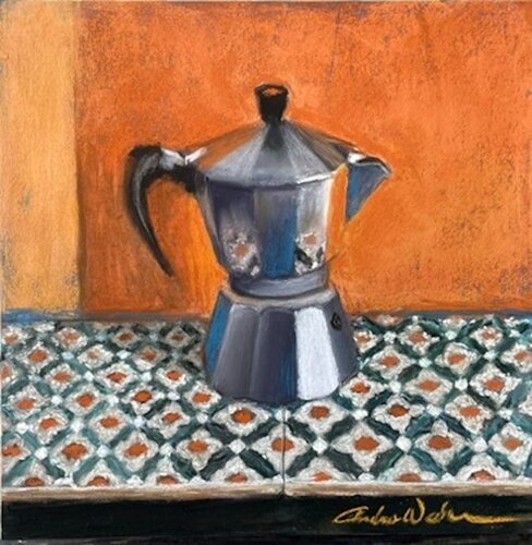 Coffee Pot on Tiles von Andrew Weber, Malerei kaufen auf Singulart