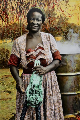 woman with mint scull, hunting farm, namibia di Thomas Ruhl, Fotografia in vendita su Singulart