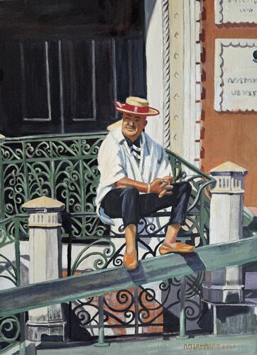 Waiting for a Gondola di Neal Benham, Pittura in vendita su Singulart