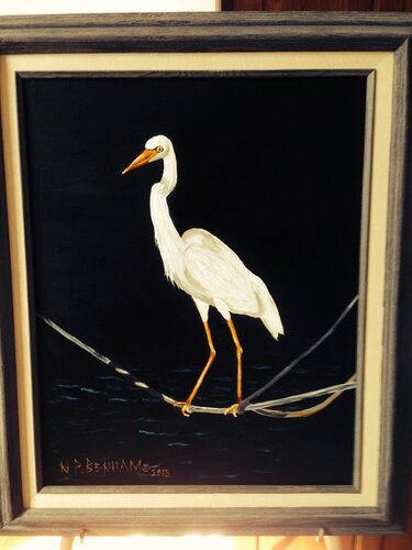 EGRET ON THE LINE di Neal Benham, Pittura in vendita su Singulart
