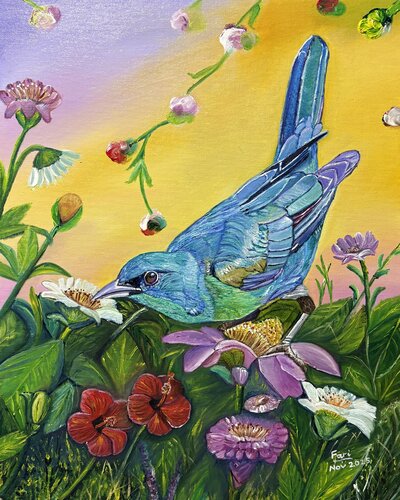 Turquoise Honeycreeper de Fari Ali, Pintura a la venta en Singulart