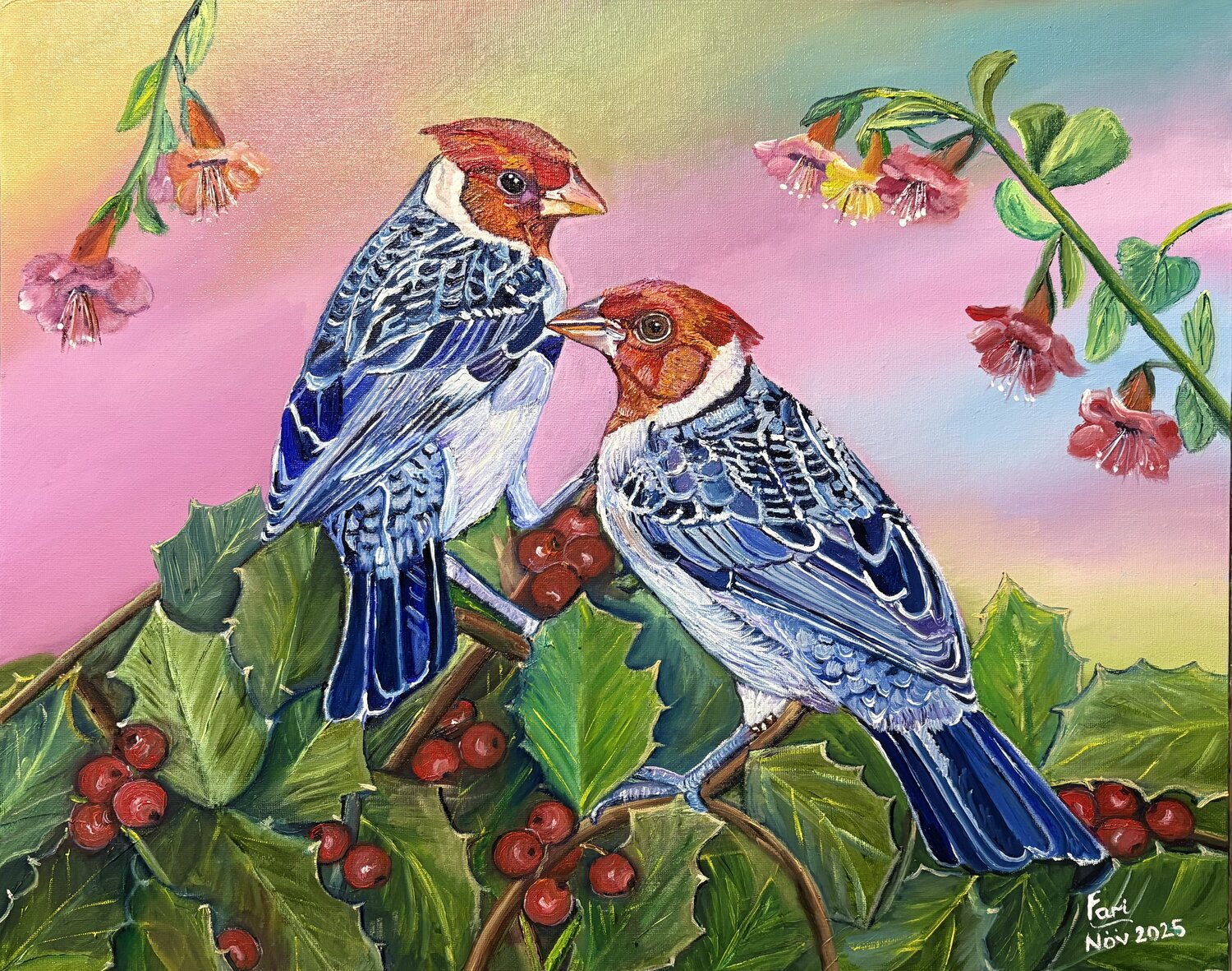 Red-Cowled Cardinal Pair Fari Ali