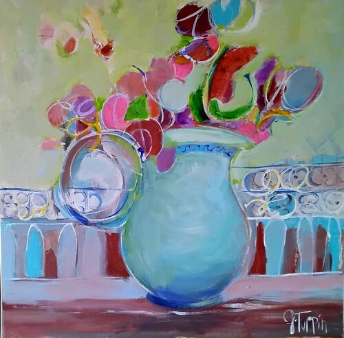 Fleurs sur la balustrade di Genevieve Turpin, Pittura in vendita su Singulart