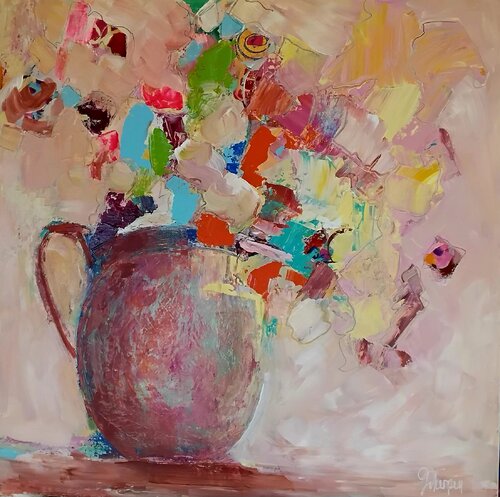Bouquet rose di Genevieve Turpin, Pittura in vendita su Singulart