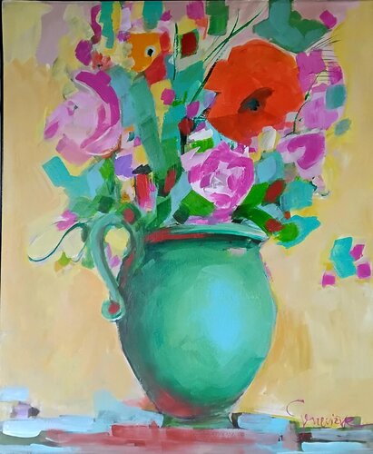 Coquelicot  2 (Poppy 2) VI- Floraison imaginaire (Imaginary Bloom) de Genevieve Turpin, Pintura a la venta en Singulart