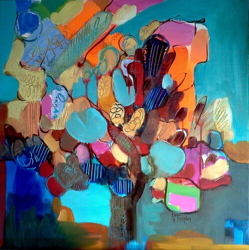 Eclat d’Orange (Orange Burst) VII  -  Murmure des Arbres (Wispering Trees) van Genevieve Turpin, Schilderij te koop op Singulart