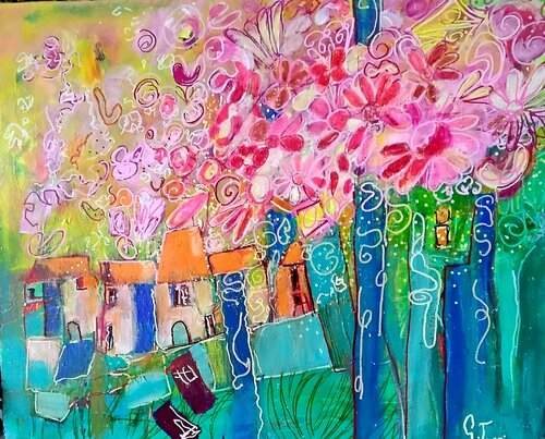 Village en Fleurs ( Village in Bloom)  I. -  Horizons Secrets (Secret Horizons) van Genevieve Turpin, Schilderij te koop op Singulart