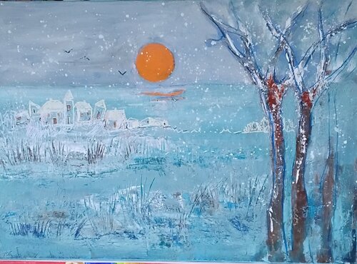 Lune d Hiver (winter Moon)  III. -  Horizons Secrets ( Secret Horizons) van Genevieve Turpin, Schilderij te koop op Singulart