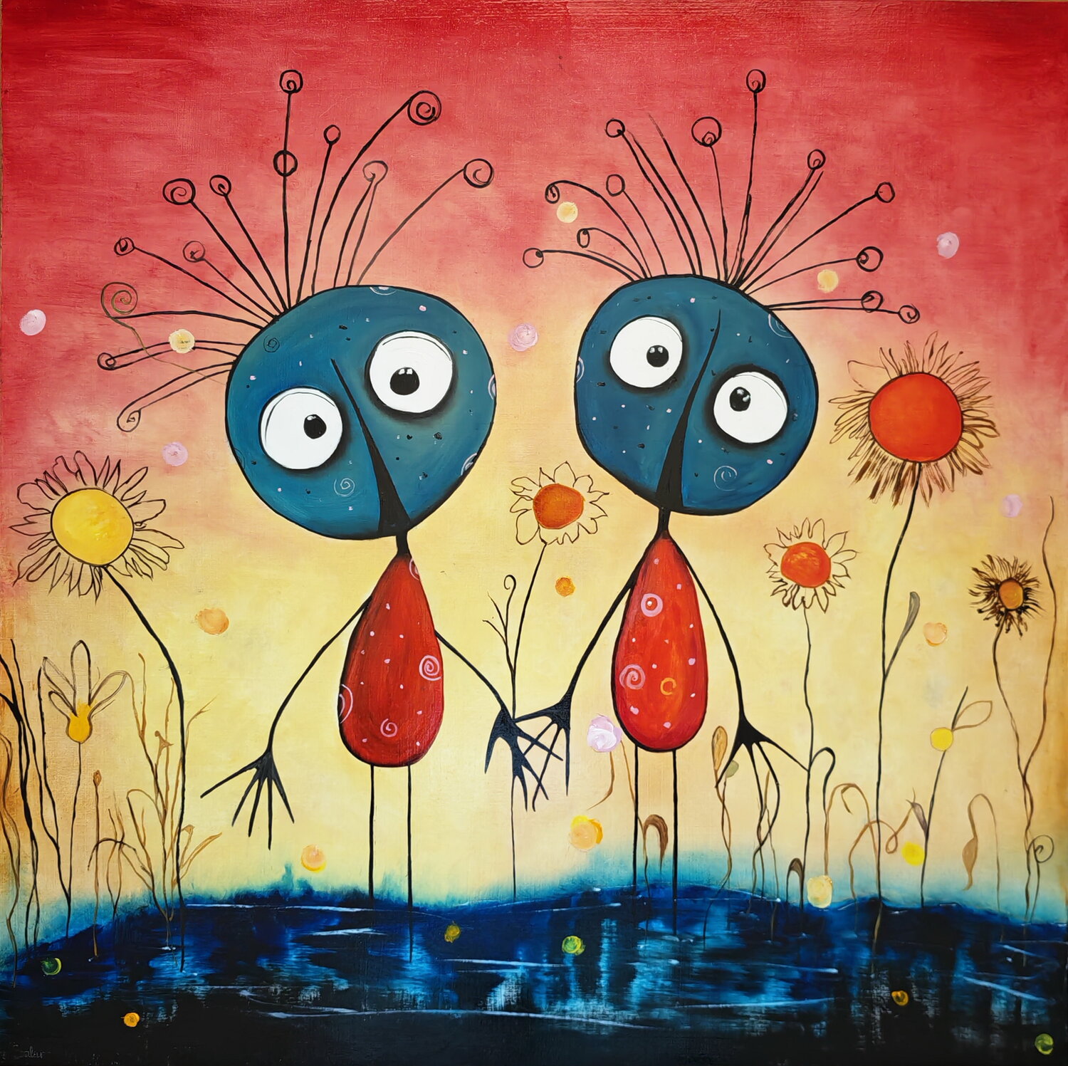 Frolicsome beetles Melinda Szalai Pintura original en venta