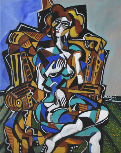 Model seated in an armchair. de Nagui Achamallah, Pintura a la venta en Singulart
