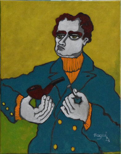 Man with pipe de Nagui Achamallah, Pintura a la venta en Singulart