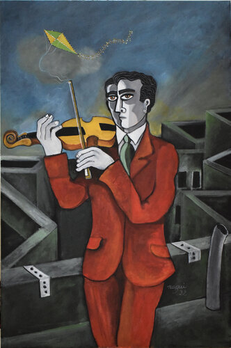 The rooftop fiddler par Nagui Achamallah, Peinture en vente sur Singulart