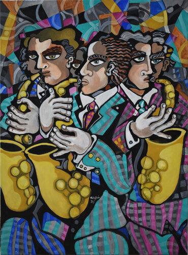 The sound of the saxophones van Nagui Achamallah, Schilderij te koop op Singulart