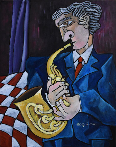 The Saxophone player van Nagui Achamallah, Schilderij te koop op Singulart