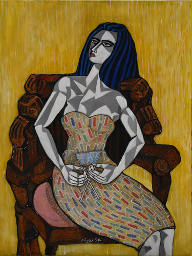 Woman knitting par Nagui Achamallah, Peinture en vente sur Singulart