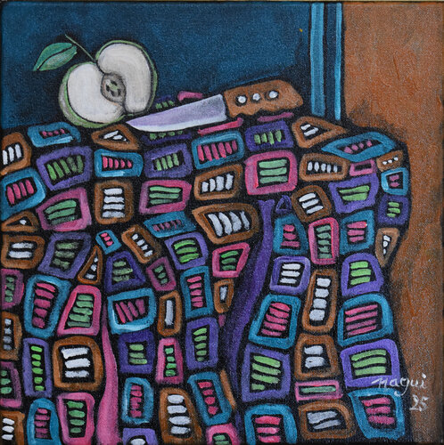 apple and knife by Nagui Achamallah, 油畫 for Sale on Singulart