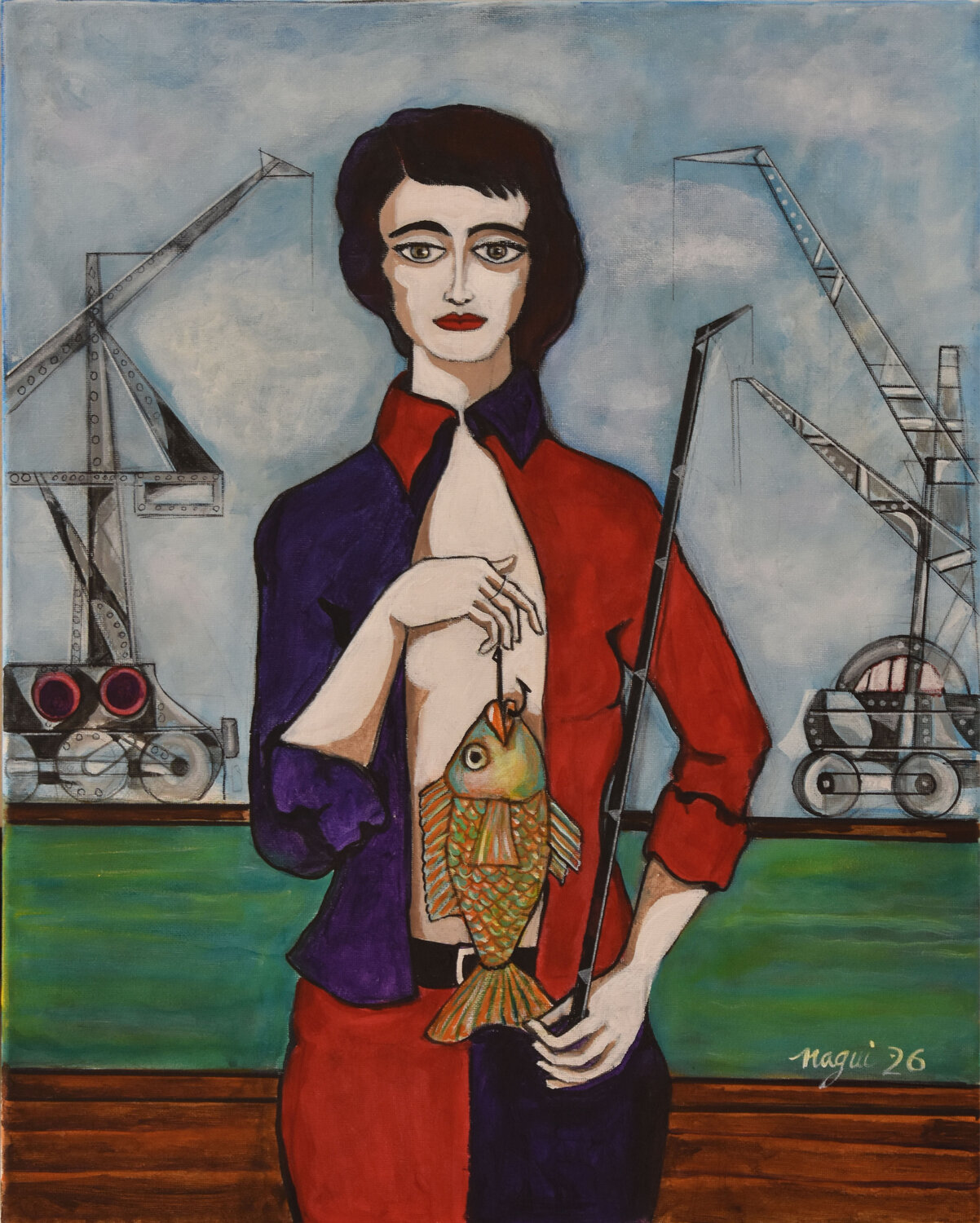 Fishing in toxic waters Nagui Achamallah Original painting for sale