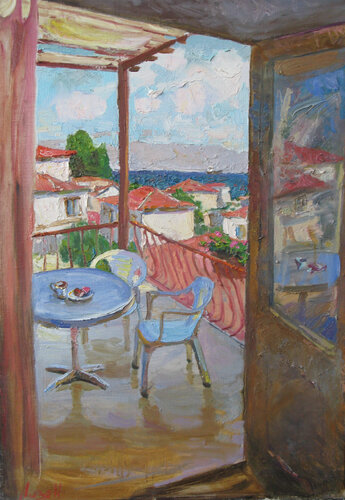 "Coffee on the Terrace" by Nataliia Loza, Painting for Sale on Singulart