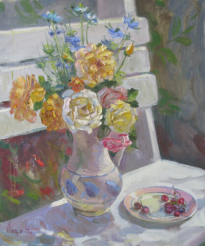 "On a Garden Bench" de Nataliia Loza, Pintura a la venta en Singulart