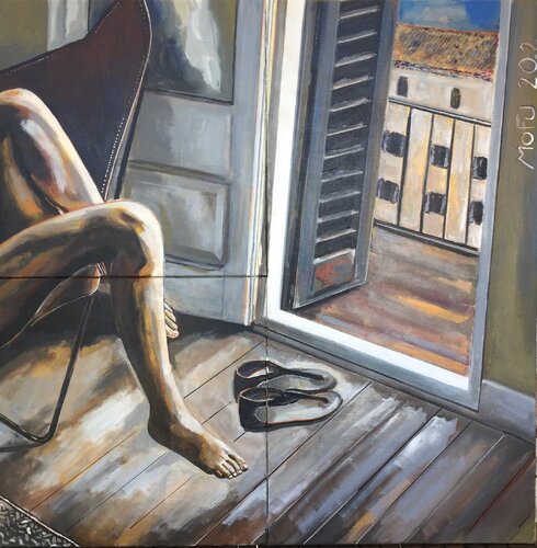 C'ERA UNA VOLTA, UN TARDO POMERIGGIO   (Reflections series 8 - Triptych 20.2) de Mofu Banal Painter, Pintura a la venta en Singulart