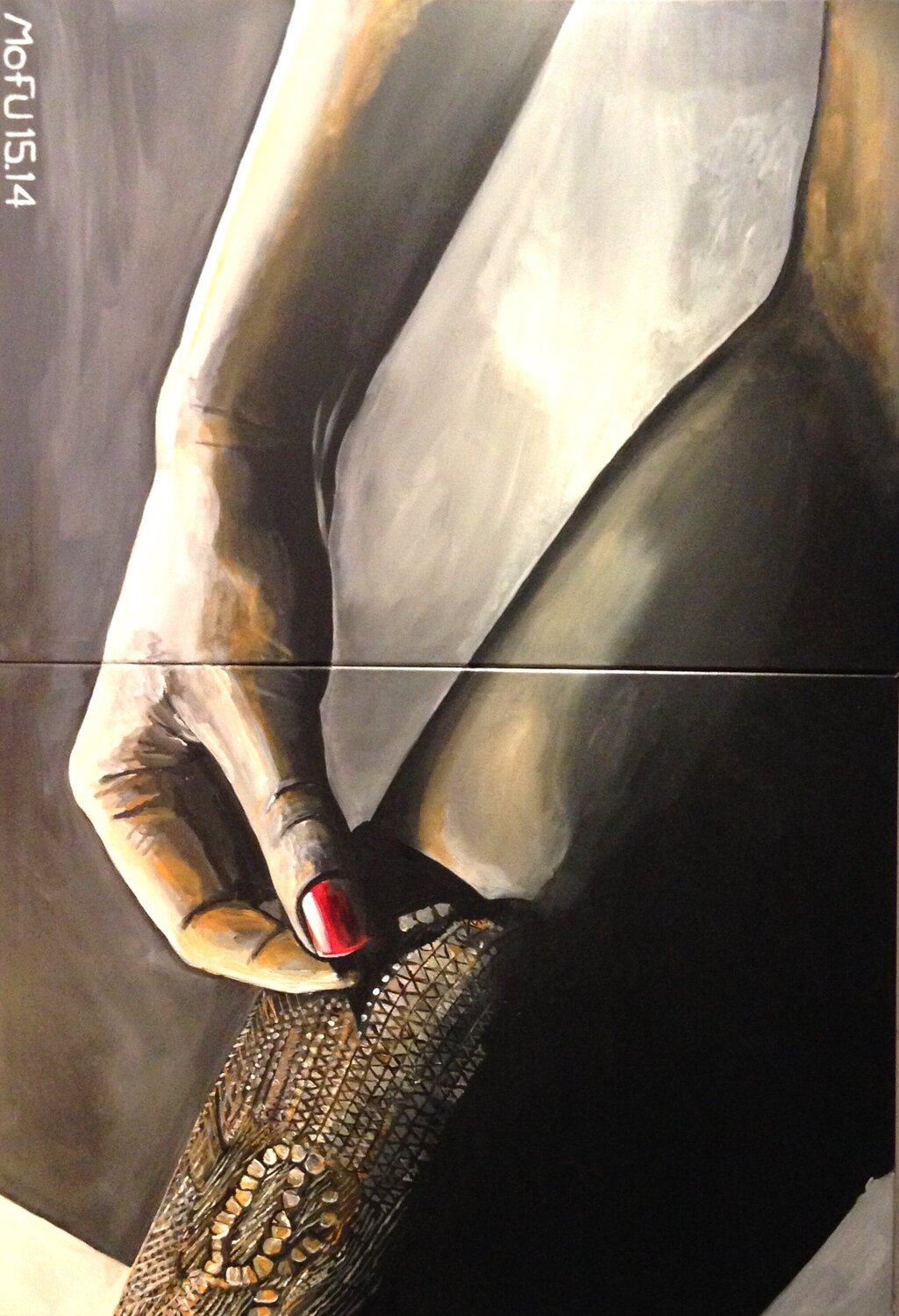 STOCKINGS  (Red Light Series #1 - Diptych 15.14) Mofu Banal Painter Originalgemälde zu verkaufen