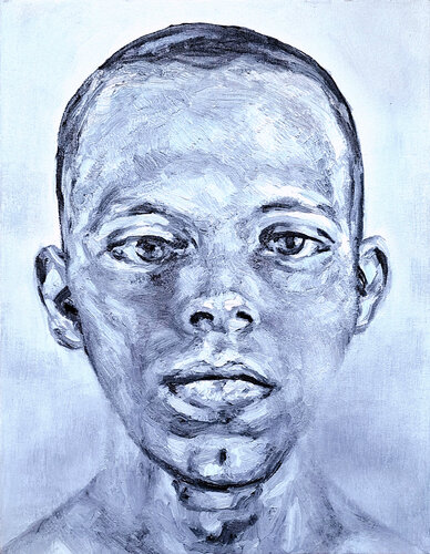 Solitude in Grey - Contemporary Male Portrait by Roi Pajursky, Painting for Sale on Singulart