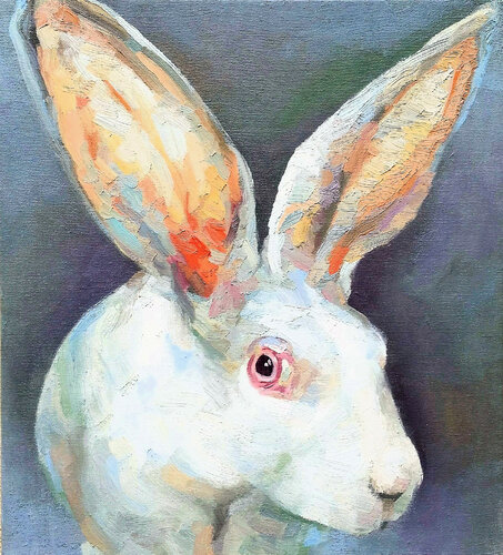 The Silent Watcher - Textured Rabbit Study von Roi Pajursky, Malerei kaufen auf Singulart