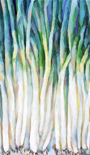 Green Onions – Rhythmic Verticality by Roi Pajursky, Painting for Sale on Singulart