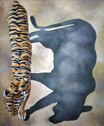 The Weight of a Shadow – Tiger Study de Roi Pajursky, Pintura a la venta en Singulart