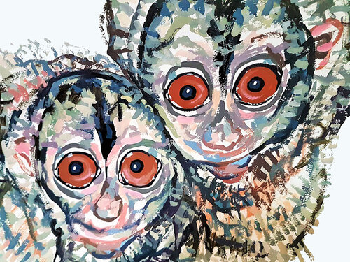 The Observers – A Study in Red and Blue de Roi Pajursky, Pintura a la venta en Singulart