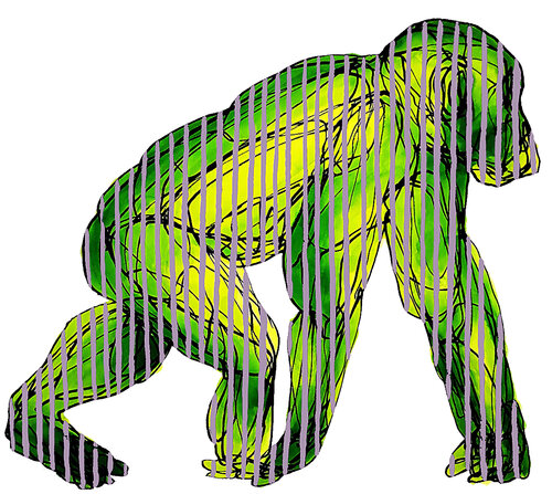 Existential Traps - Monkey Study in Linear Confinement by Roi Pajursky, Painting for Sale on Singulart