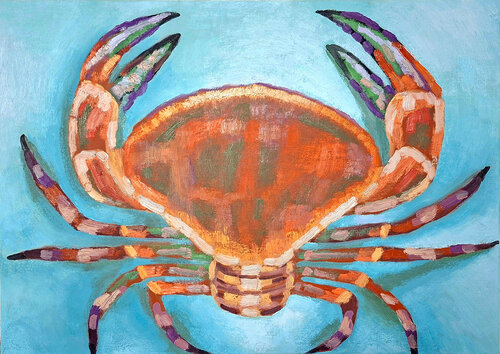The Golden Crustacean – Post-Impressionist Crab Study by Roi Pajursky, Painting for Sale on Singulart