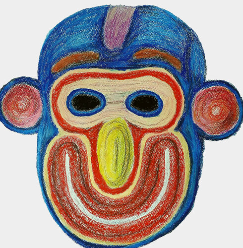 The Blue Trickster: Vibrant Mask Study von Roi Pajursky, Malerei kaufen auf Singulart