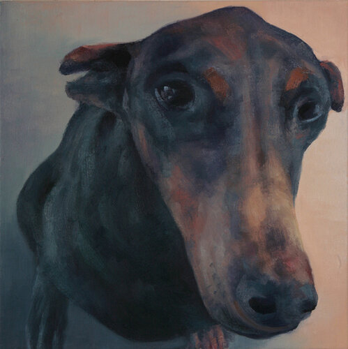Canine Presence – Original Oil Study of Alertness and Character di Roi Pajursky, Pittura in vendita su Singulart