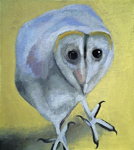 The Curious Owl – Original Expressionist Oil Painting von Roi Pajursky, Malerei kaufen auf Singulart