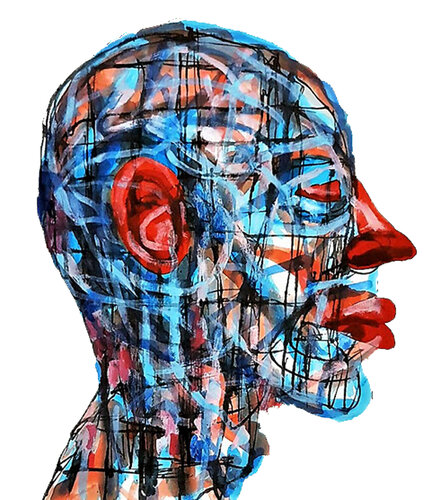 Profile Portrait Study in Blue and Red de Roi Pajursky, Pintura a la venta en Singulart