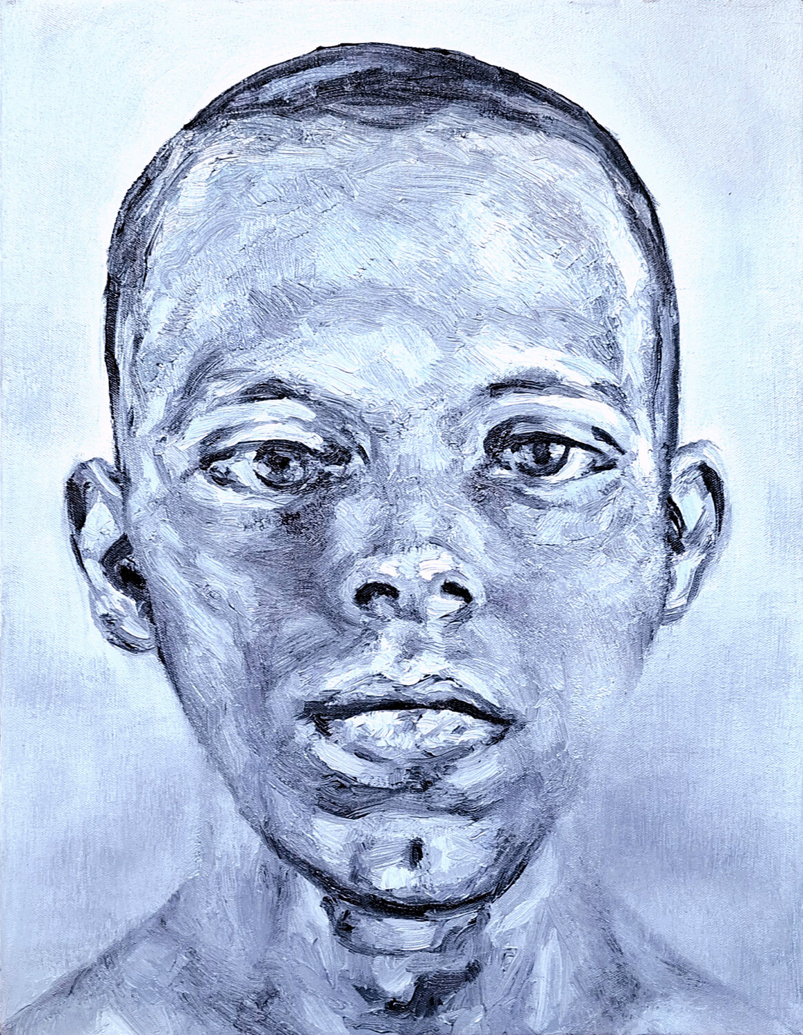 Solitude in Grey - Contemporary Male Portrait Roi Pajursky Originalgemälde zu verkaufen