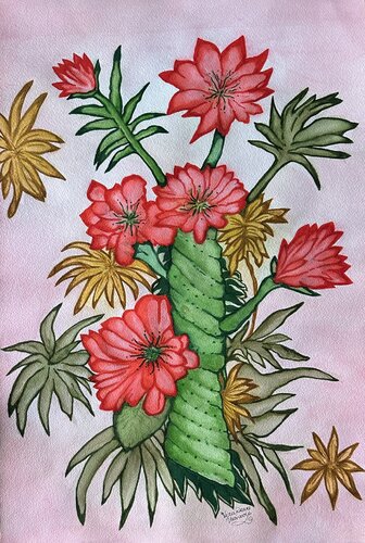 Flowering Spiral Cactus de Vera Deans (Vucicevic), Pintura a la venta en Singulart
