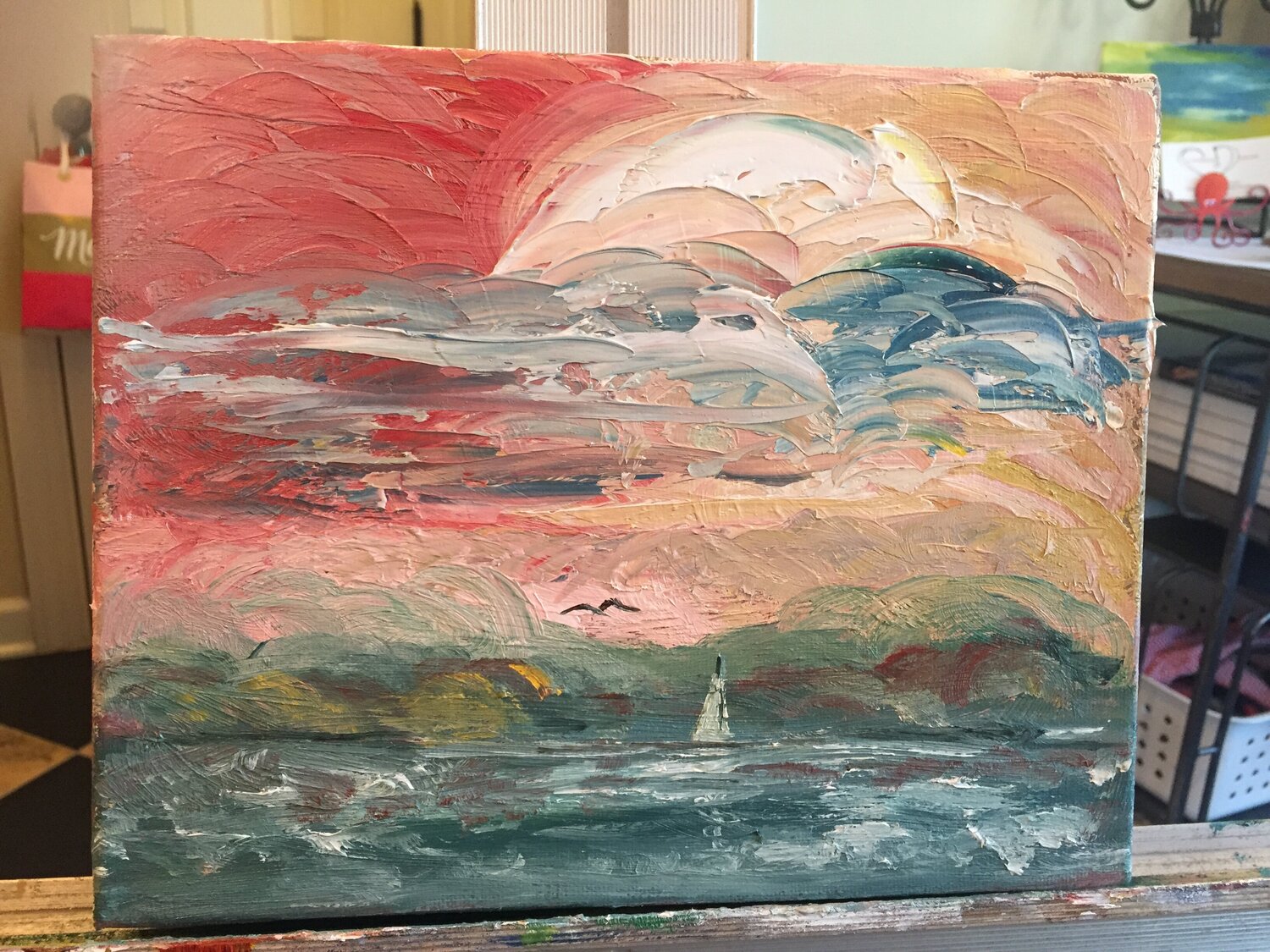 SUNSET SAIL Catherine Ludwig Donleycott Dipinto originale in vendita