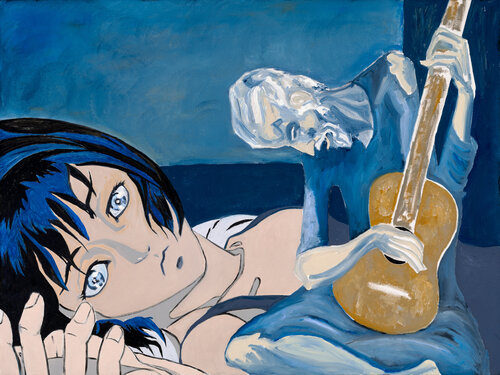 The Old Guitarist and Motoko van Kent Laforme, Schilderij te koop op Singulart